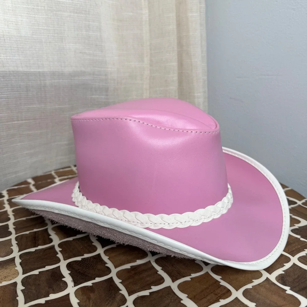 American Hat Makers Leather Cowboy Hat Braided‎ Trim Pink Women's S 6 3/4-6 7/8